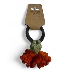 Handmade Orange Hair Tie with Green Accent